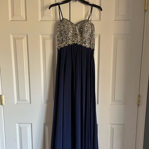 3 sisters navy blue prom dress fits size 2-4